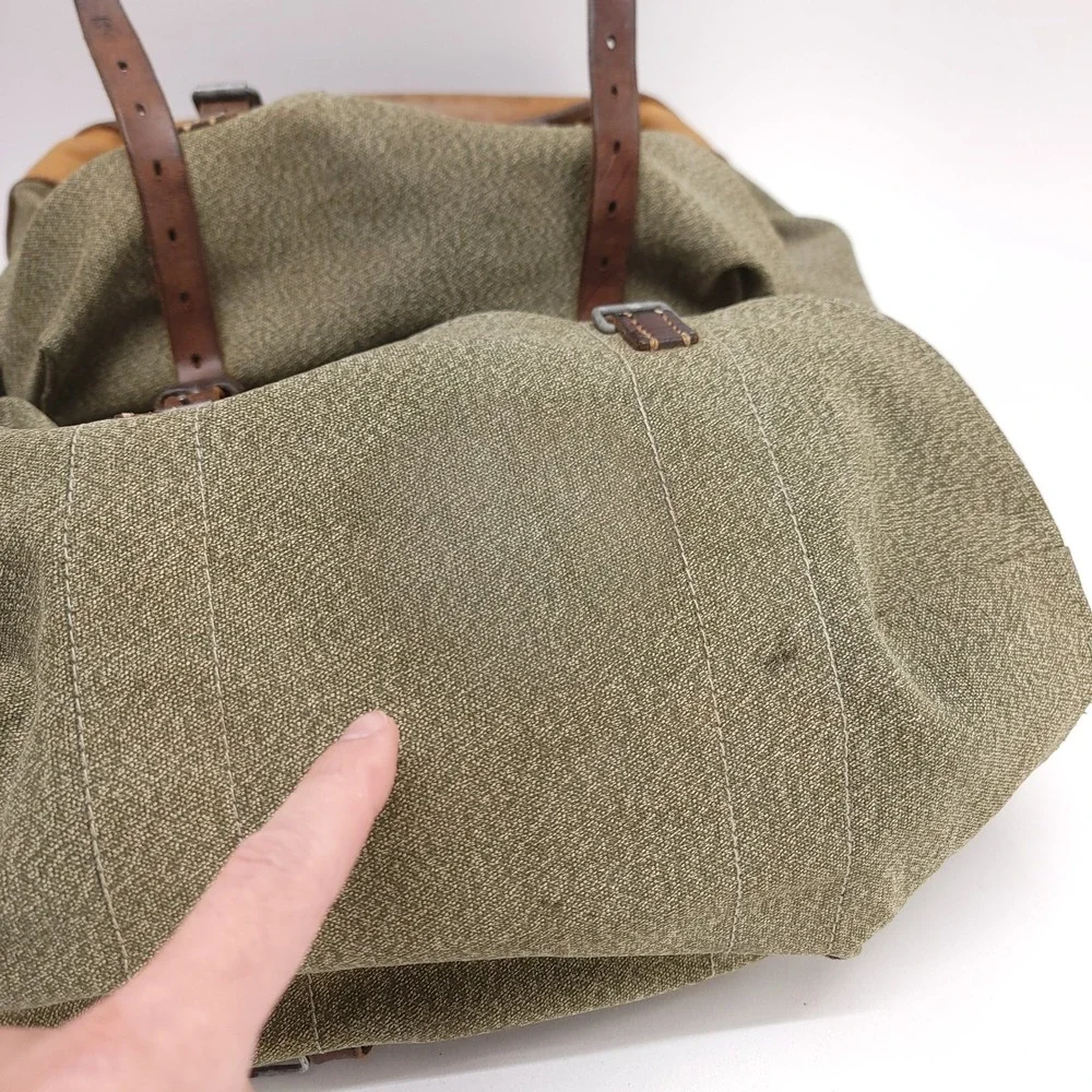 Vintage 1960 Swiss Military Salt and Pepper Canvas Leather Rucksack Backpack